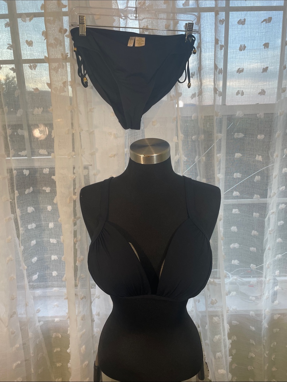Cole of California Black Swim Bikini - Sleek Solid Two-Piece Top XL Bottom M